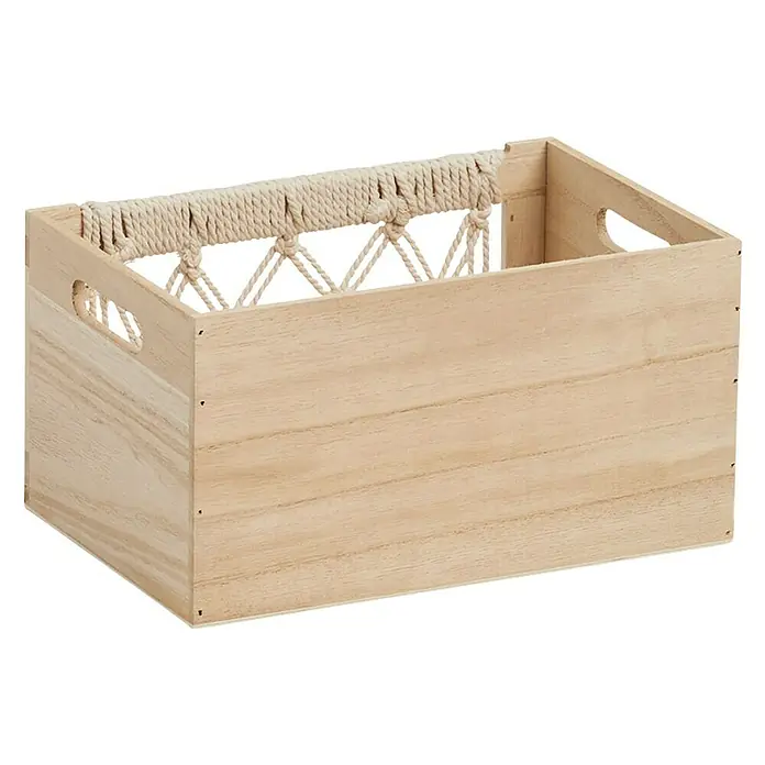 Zeller Present Aufbewahrungsbox Boho S - L x B x H: 300 x 200 x 160 mm, Holz, Natur - Holzkiste mit Seilgriffen, ideal zur Aufbewahrung von Gegenständen. Die Kiste bietet sowohl Stil als auch Funktionalität für jedes Zuhause.