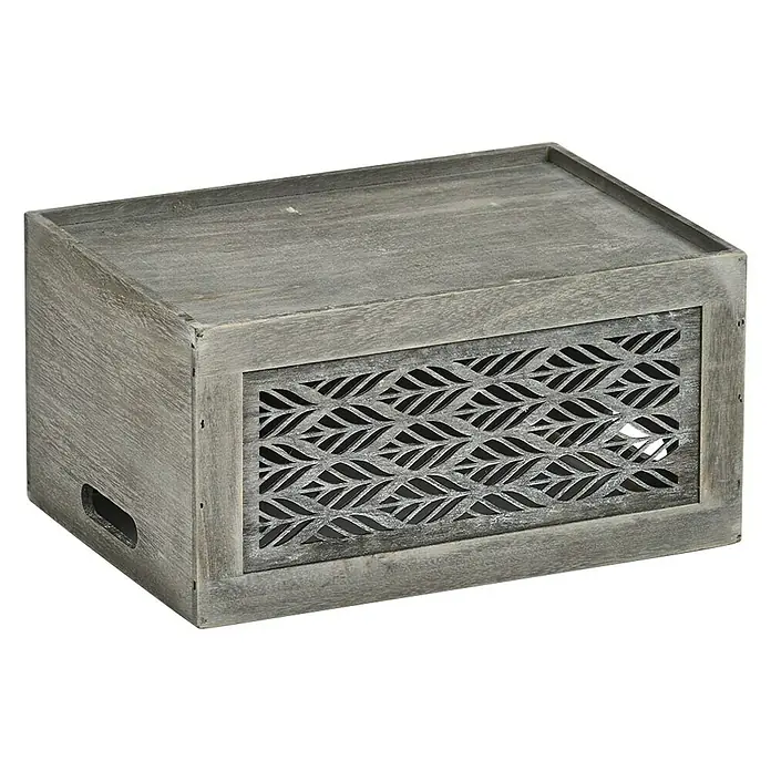 Zeller Present Aufbewahrungsbox Leaves L - L x B x H: 350 x 250 x 180 mm, Holz, Grau - Graue Aufbewahrungsbox aus Holz mit dekorativem Blattmuster. Ideal zur stilvollen Aufbewahrung verschiedener Gegenstände im Haus.