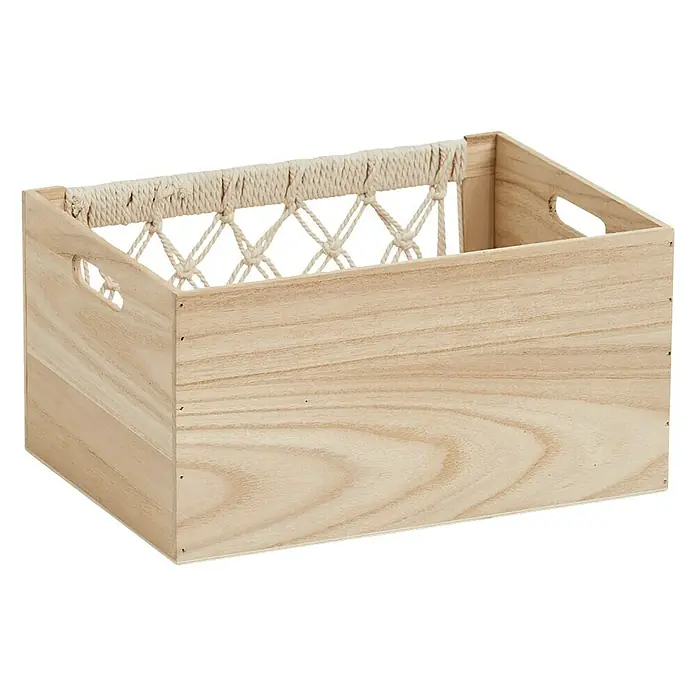 Zeller Present Aufbewahrungsbox Boho L - L x B x H: 350 x 250 x 180 mm, Holz, Natur - Hellbrauner Holzkorb mit Seildesign und Griffen, ideal für die Aufbewahrung verschiedener Gegenstände im Haus.
