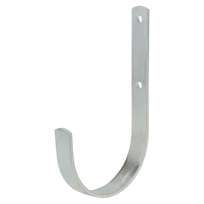 Stabilit Universalhaken - 6 x 2 x 17 cm, Belastbarkeit: 30 kg - Nahaufnahme eines verzinkten J-Haken-Wandmontage, ideal zur Aufbewahrung in Garagen, Werkstätten und zur Organisation von Werkzeugen.