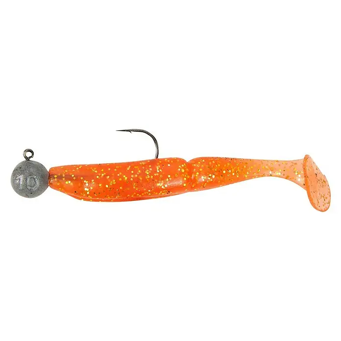 Westline Gummifisch-Set Ridge Fish - Orange, 60 g, Länge: 10 cm, 3 Stk. - Kunstköder mit Jigkopf und Haken, orangefarben mit goldenem Glitzer. Optimal zum Angeln.