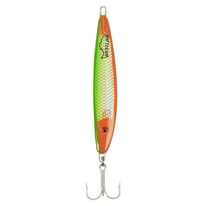 Westline Taumel-Pilker Wag Pilk - 60 g, Orange, 3D-Auge - Dieser Angelköder in Grün- und Orangetönen mit einem scharfen Drilling ist perfekt für den nächsten Angelausflug.