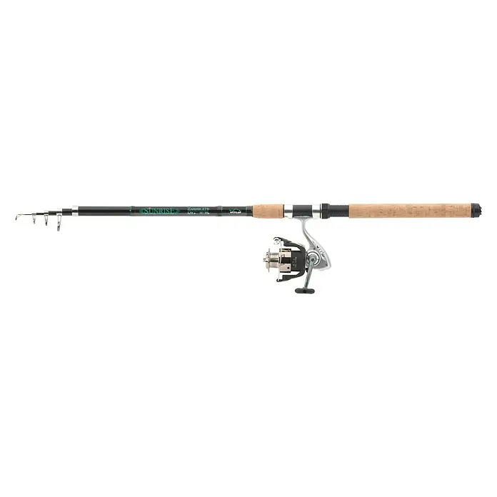 Westline Sunrise II Angel-Set - Länge: 2,7 m, Schwarz, Braun, Zander - Teleskopische Angelrute mit einer Spinnrolle. Ideal für Angler, die eine kompakte und tragbare Ausrüstung suchen.