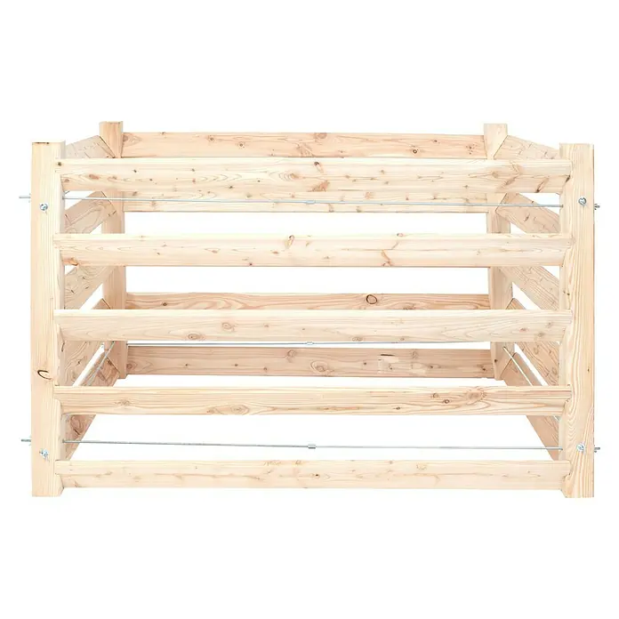 Westmann Komposter - 1.040 l, 130 x 100 x 80 cm - Eine hölzerne Weinregal-Konstruktion mit mehreren Regalebenen, die ideal für die Lagerung von Weinflaschen ist.