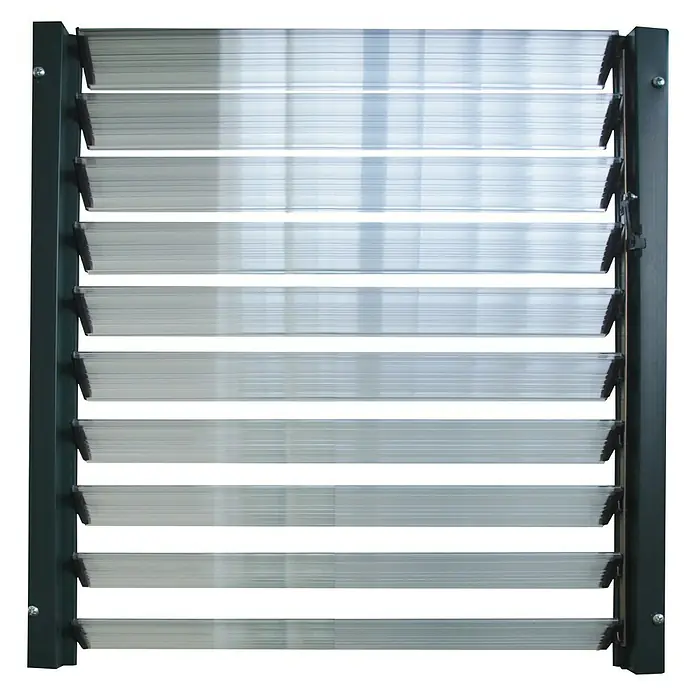Palram – Canopia Ventana lateral para invernadero - Específico para: invernaderos Palram - Canopia - Primer plano de una persiana veneciana con lamas ajustables para el control de luz y ventilación. Diseño robusto y duradero.