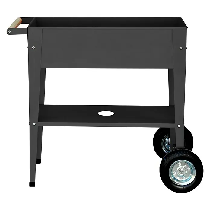 Herstera Garden Kräuterhochbeet Urban - L x B x H: 85 x 50 x 80 cm, Anthrazit - Das Bild zeigt eine schwarze Grillstation mit Rädern und einer Ablagefläche, ideal für den Außenbereich.