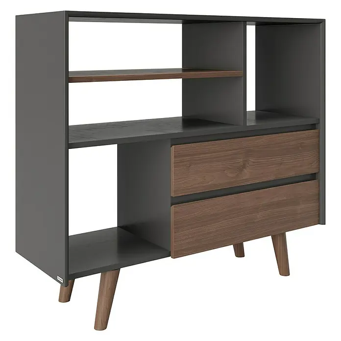Phönix Playboy Regal Victoria - L x B x H: 38 x 110 x 97,4 cm, Nussbaum - Stilvolles Sideboard in Grau und Holzoptik mit offenen Fächern und Schubladen für ein modernes Wohnambiente.