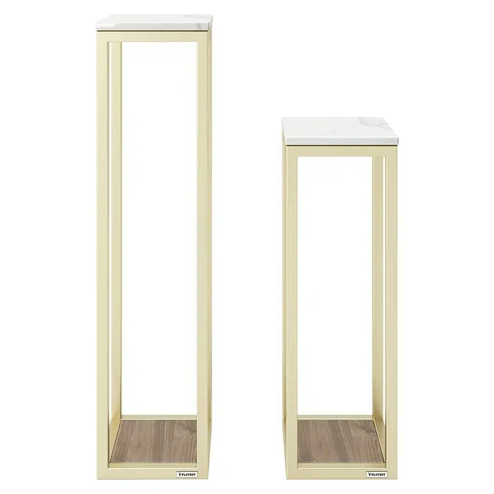 Phönix Playboy Beistelltisch-Set Mora - Gold, 2 -tlg. - Elegantes Set aus zwei Podesten mit Marmorplatte und goldenem Rahmen, perfekt für die stilvolle Präsentation von Dekorationsartikeln.