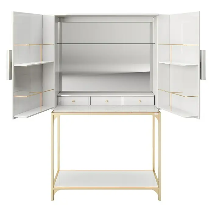 Phönix Playboy Mehrzweckschrank Brandi - L x B x H: 45 x 100 x 170 cm, Weiß - Elegantes, offenes Highboard in Weiß mit goldenen Akzenten. Das Möbelstück bietet Stauraum und Ablageflächen für ein stilvolles Ambiente.