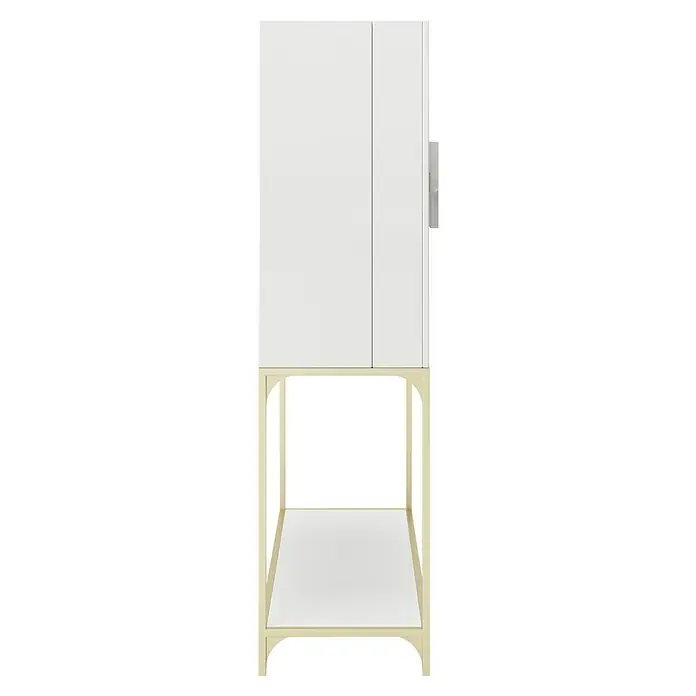 Phönix Playboy Mehrzweckschrank Brandi - L x B x H: 45 x 100 x 170 cm, Weiß - Ein eleganter weißer Schrank auf einem beigen Gestell mit einer zusätzlichen Ablagefläche. Das Möbelstück bietet stilvollen Stauraum.