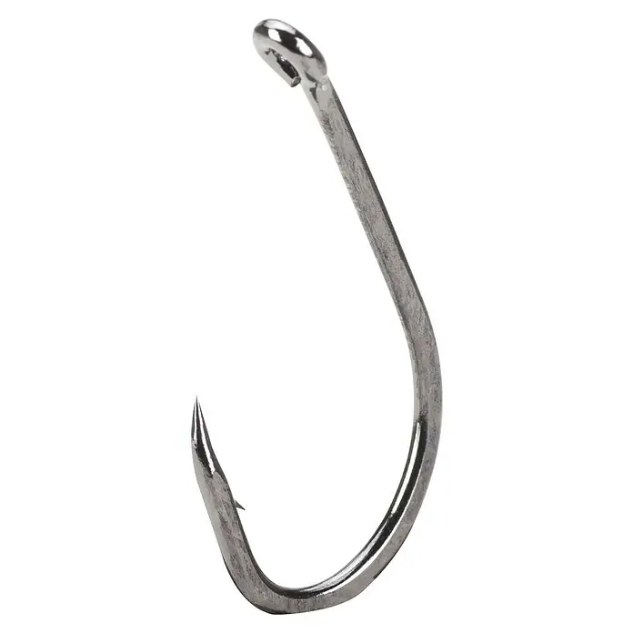 Westline Angelhaken Power Carp B-988 - Größe Haken: 6, 10 Stk., Karpfen - Nahaufnahme eines silbernen Angelhakens mit scharfer Spitze und Öse, perfekt zum Angeln.