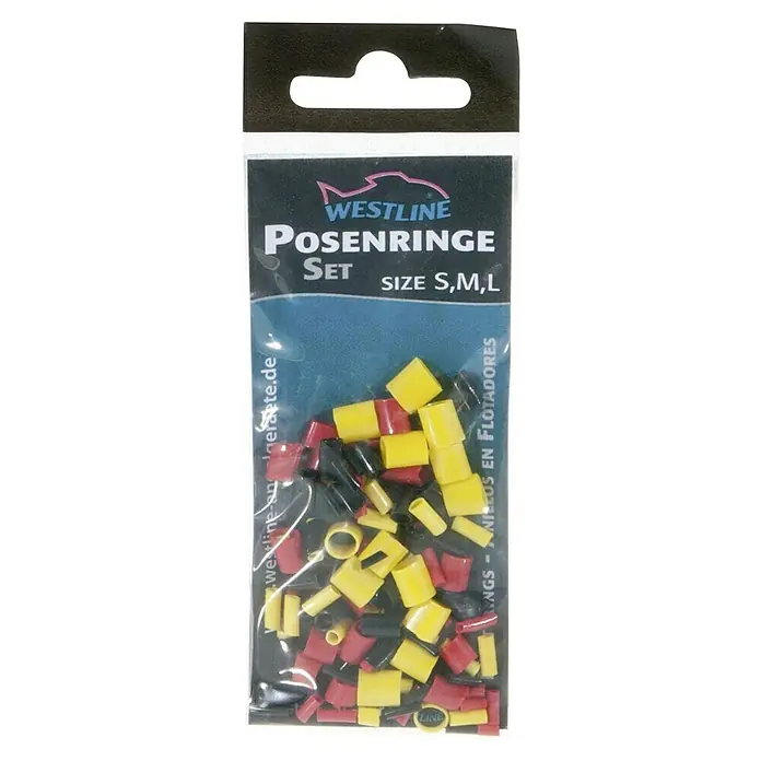 Westline Posenring - Kunststoff - Das Bild zeigt eine Packung Westline Posenringe Set in verschiedenen Größen (S, M, L), die in Gelb, Rot und Schwarz erhältlich sind.