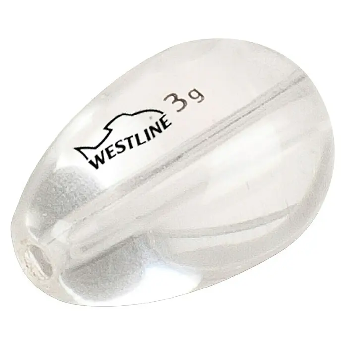 Westline Glasblei T-Drop Ghost - 3 g, 8 Stk. - Durchsichtiges Westline 3g Olivenblei, ideal für präzise Angelanwendungen. Das perfekte Zubehör für jeden Angler!