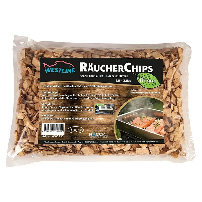 Westline Räucherchips - 1 kg - Produktbild von Westline Räucherchips aus Buchenholz. Ideal zum Räuchern von Lebensmitteln auf dem Grill für ein besonderes Aroma.