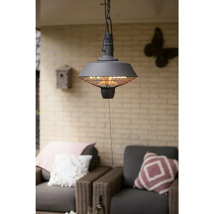 Sunred Deckenheizstrahler Indus - 2.100 W, Schwarz, Durchmesser: 36 cm - Eine hängende Terrassenheizung sorgt mit ihrem Licht und Wärme für Gemütlichkeit im Außenbereich.