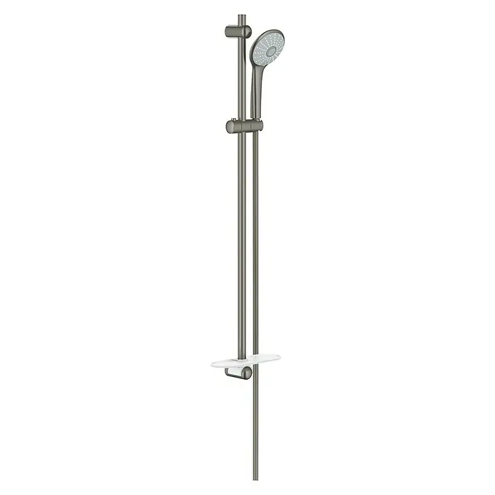 Grohe Euphoria 110 Brausegarnitur Massage - Lochabstand: 77 cm - 92 cm, Art Strahl: Rain, SmartRain, Massage, Hard Graphite - Duschstangenset mit Handbrause, verstellbarer Halterung und Ablage für Badezimmerutensilien. Elegantes Design in Silber und Weiß.