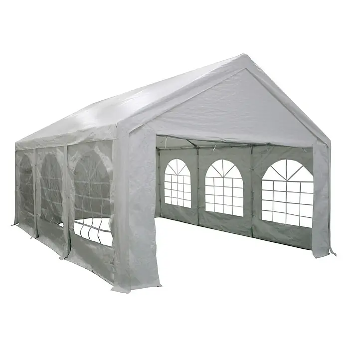 Sunfun Partyzelt - B x T: 396 x 600 cm, Farbe Dach: Weiß - Ein geräumiges, weißes Partyzelt mit Fenstern, ideal für Veranstaltungen im Freien und bietet Schutz vor den Elementen.