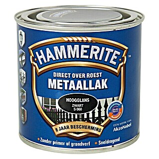 Hammerite Metaallak Hoogglans Zwart S060 (Zwart, 250 ml, Hoogglans)