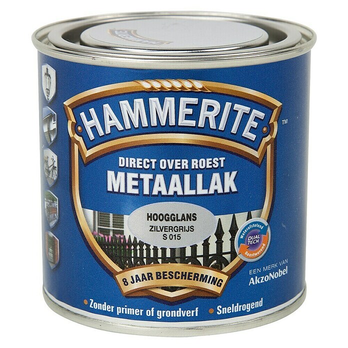 Hammerite Metaallak Hoogglans Zilvergrijs S015 (Zilvergrijs, 250 ml, Hoogglans) | BAUHAUS