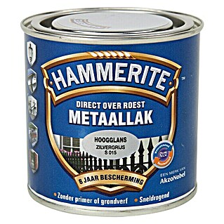 Hammerite Metaallak Hoogglans Zilvergrijs S015 (Zilvergrijs, 250 ml, Hoogglans)