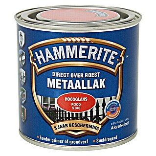Hammerite Metaallak Hoogglans Rood S040 (Rood, 250 ml, Hoogglans)