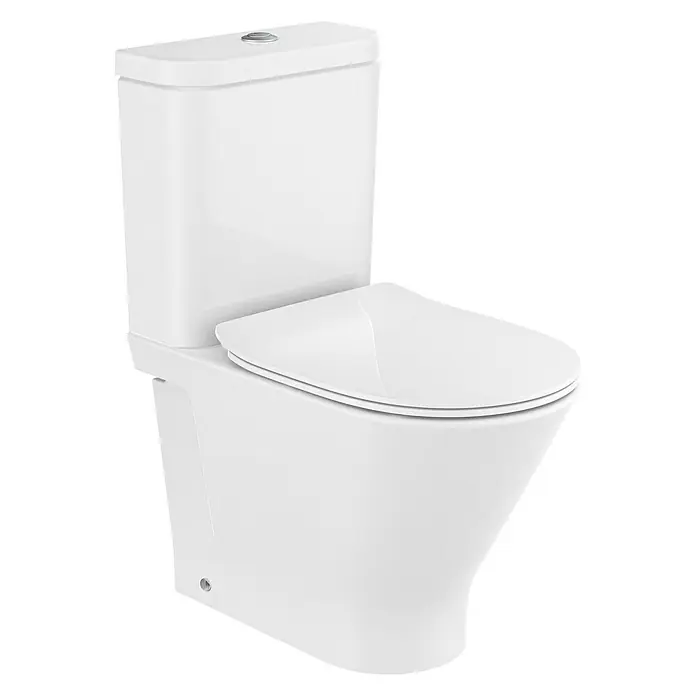 Roca Pack de WC adosado Heracles - Sin borde de descarga, Salida dual, Blanco - Inodoro blanco de pie con cisterna y asiento para baño o aseo de invitados. Diseño moderno y fácil instalación.