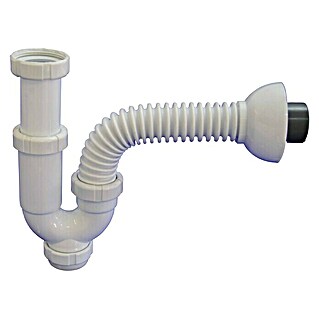 Tecnoagua Sifón curvo con salida flexible y encolable a PVC (1 ½″, Blanco)