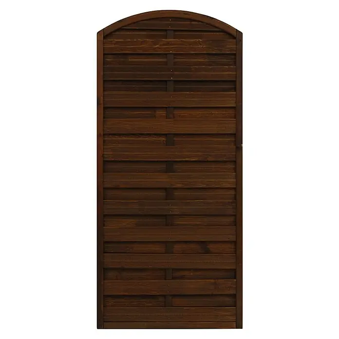 Andrewex Sichtschutzelement München - 90 x 180/195 cm, Braun - Dunkelbrauner Holzzaun mit horizontalen Brettern und abgerundeter Oberseite.
