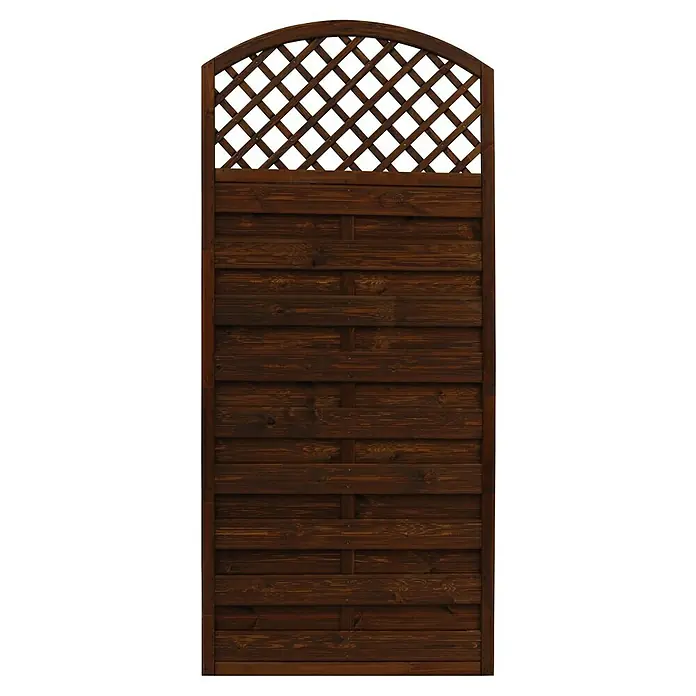 Andrewex Sichtschutzelement Bordeaux - 90 x 180/195 cm, Braun - Detailaufnahme eines braunen Holzzauns mit Lattenmuster oben, ideal für Garten oder Terrasse, bietet Sichtschutz und rustikales Design.