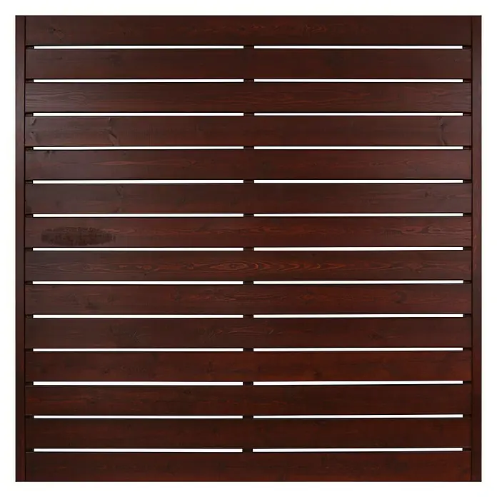 Andrewex Sichtschutzelement Faro - 180 x 180 cm, Braun - Holzpaneelwand mit horizontalen Mahagoni-Brettern und gleichmäßigen Abständen, die eine moderne und warme Atmosphäre schaffen.