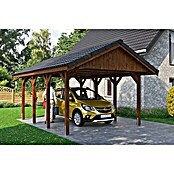 Skan Holz Carport Wallgau (Außenmaß inkl. Dachüberstand (B x T): 3,8 x 6 m, Einzelcarport, Nussbaum, Farbe Dach: Schwarz, Materialspezifizierung Dach: Fichte, Bitumen) | BAUHAUS