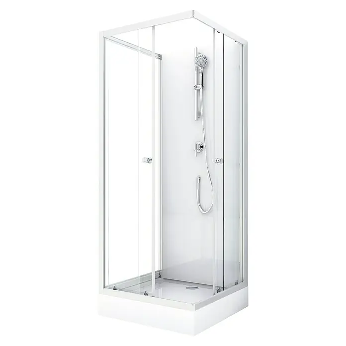 Aurlane Cabina de ducha completa White Wave - 80 x 80 x 200 cm, Blanco/gris - Cabina de ducha con paredes de vidrio transparente y marco blanco, incluyendo cabezal de ducha y accesorios. Ideal para baños modernos.