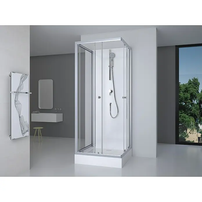 Aurlane Cabina de ducha completa White Wave - 80 x 80 x 200 cm, Blanco/gris - Cabina de ducha con líneas limpias y diseño moderno. La mampara de ducha es de vidrio y metal y se integra perfectamente en el baño.