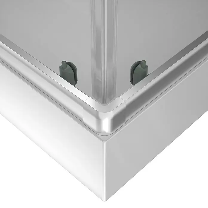 Aurlane Cabina de ducha completa White Wave - 80 x 80 x 200 cm, Blanco/gris - Primer plano de un moderno recinto de ducha esquinero con líneas limpias y accesorios elegantes. Ideal para baños elegantes.