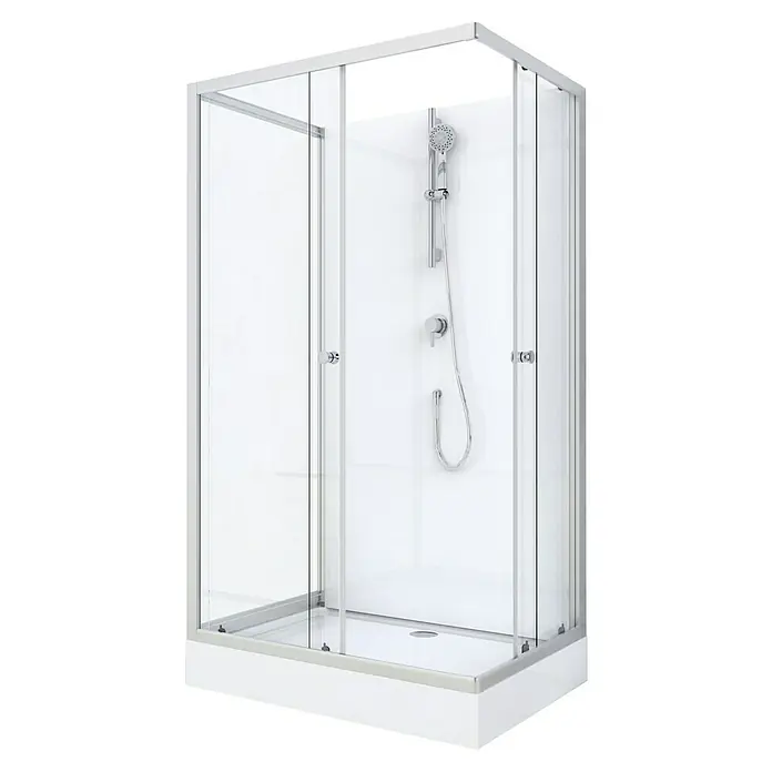 Aurlane Cabina de ducha completa White Wave - 80 x 110 x 200 cm, Blanco/gris - Cabina de ducha con paneles de vidrio transparente y accesorios cromados. La cabina de ducha cuenta con un accesorio de ducha moderno y una base blanca.