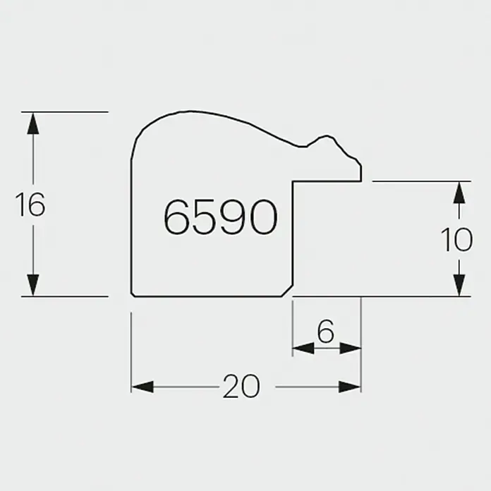 Marco de madera 6590 - 50 x 70 cm, Nuez - Diagrama de sección transversal del perfil del marco 6590, con medidas que delinean las dimensiones y la forma del perfil.
