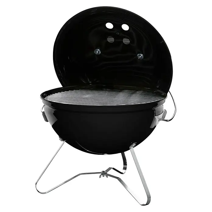 Weber Kugelgrill Smokey Joe Premium - Durchmesser Grillfläche: 37 cm, Schwarz - Schwarzer Kugelgrill mit offenem Deckel, ideal für Grillabende im Freien und leckere Speisen.