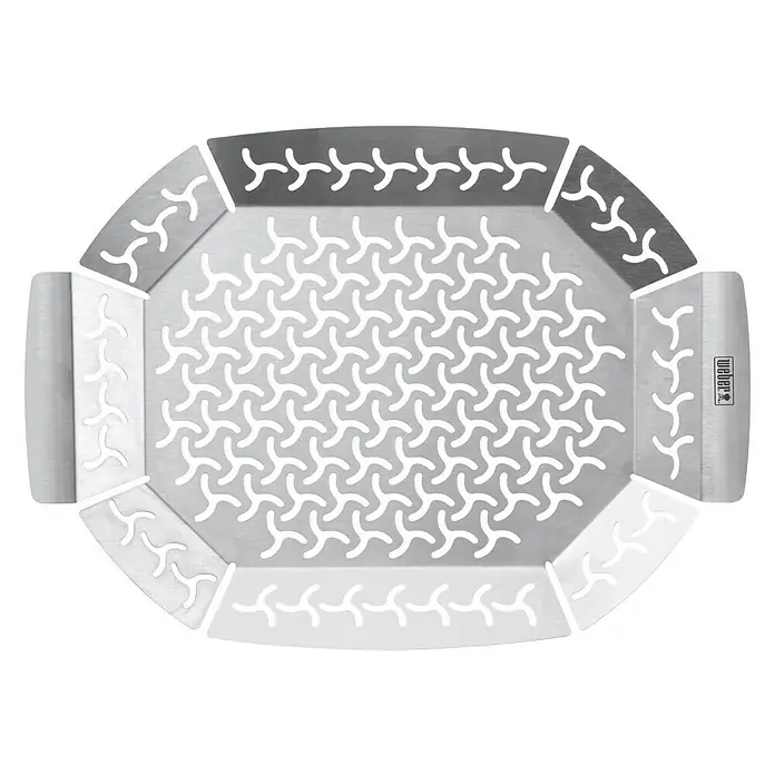 Weber Gemüsekorb - Edelstahl, L x B: 36,6 x 26,4 cm - Silberne Weber Grillpfanne mit Griffen und Lochmuster für gleichmäßiges Grillen von Gemüse oder kleineren Speisen.