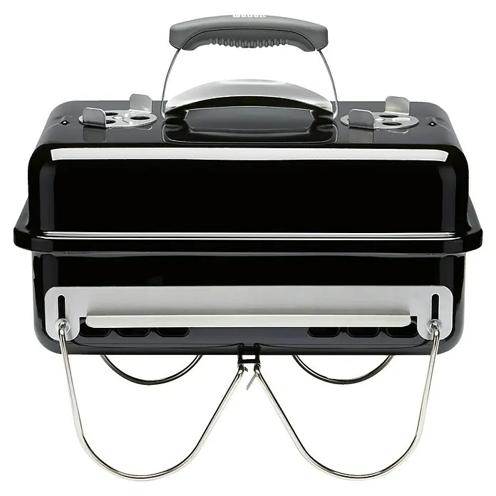 Weber Go-Anywhere Holzkohlegrill - Grillfläche (B x T): 42 x 26 cm, Schwarz - Schwarzer tragbarer Weber Holzkohlegrill mit silberfarbenen Akzenten. Ideal für Grillen unterwegs.