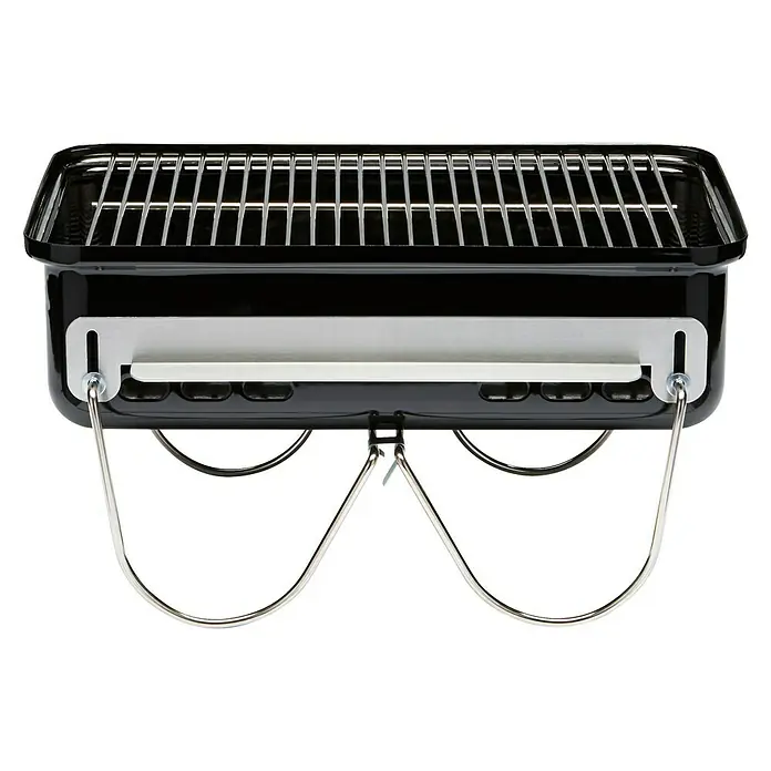 Weber Go-Anywhere Holzkohlegrill - Grillfläche (B x T): 42 x 26 cm, Schwarz - Kompakter, tragbarer Holzkohlegrill in Schwarz, ideal für Picknicks, Camping und kleine Balkone. Mit verchromtem Grillrost und klappbaren Beinen.