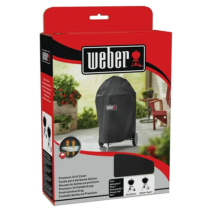 Weber Grill-Schutzhülle Premium - Passend für: Weber Holzkohlegrill mit Ø 57 cm - Produktabbildung einer Weber Premium Grillabdeckung für 57 cm Grills, die optimalen Schutz bietet.