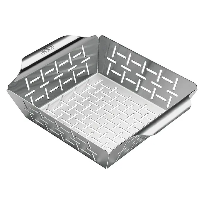 Weber Style Gemüsekorb - Edelstahl, 19 x 19 cm - Abbildung einer silbernen Weber Grillpfanne aus Edelstahl mit kleinen Löchern, ideal zum Grillen von Gemüse oder kleinen Speisen, die sonst durch den Rost fallen würden.