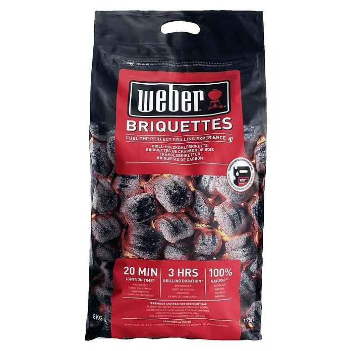Weber Grillbriketts - 8 kg - Weber Briketts im 8 kg Sack. Ideal zum Grillen, mit langer Brenndauer und einfacher Zündung für ein perfektes Grillerlebnis.