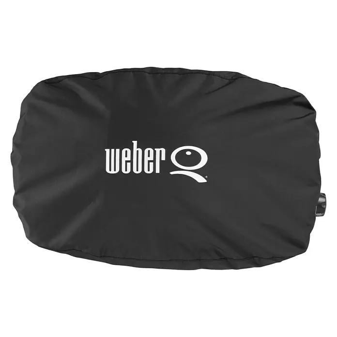 Weber Grill-Schutzhülle Standard - Passend für: Weber Q 100 Serie, Kunststoff - Schwarze Weber Grillabdeckung mit weißem Logo in der Mitte, idealer Schutz vor Witterungseinflüssen und Staub für Ihren Grill.