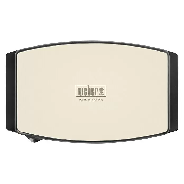 Weber Plancha - L x An: 47 x 28 cm, Altura: 4,4 cm - Tabla de cortar rectangular con superficie beige y marco negro, con logo Weber.
