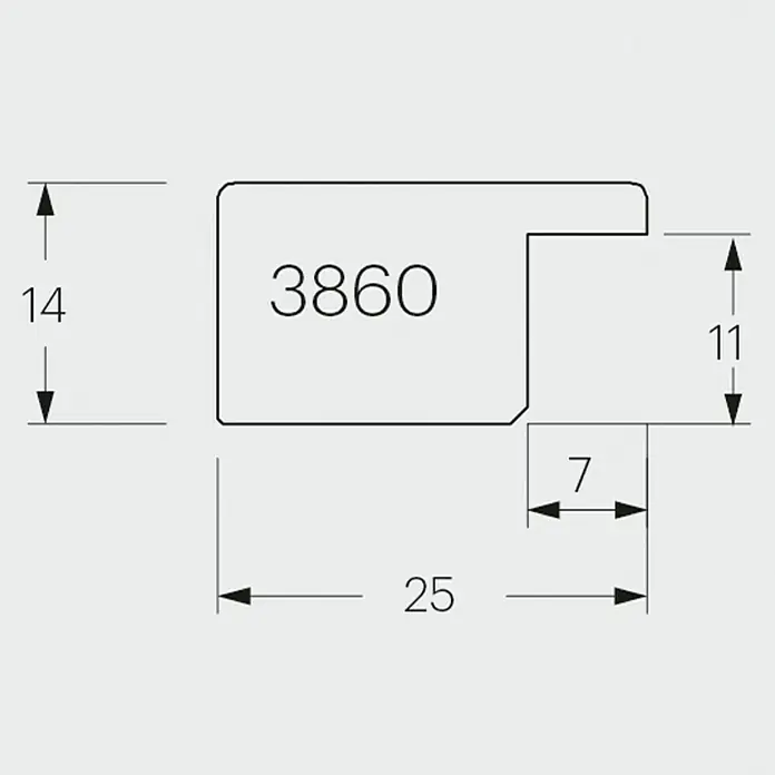 Holzrahmen Humphrey 3860 - Bildformat: 30 x 40 cm, Rustikal gebeizt - Profil 3860 mit den Maßen 14 x 25 mm, einer Tiefe von 7 mm und einer Höhe von 11 mm.