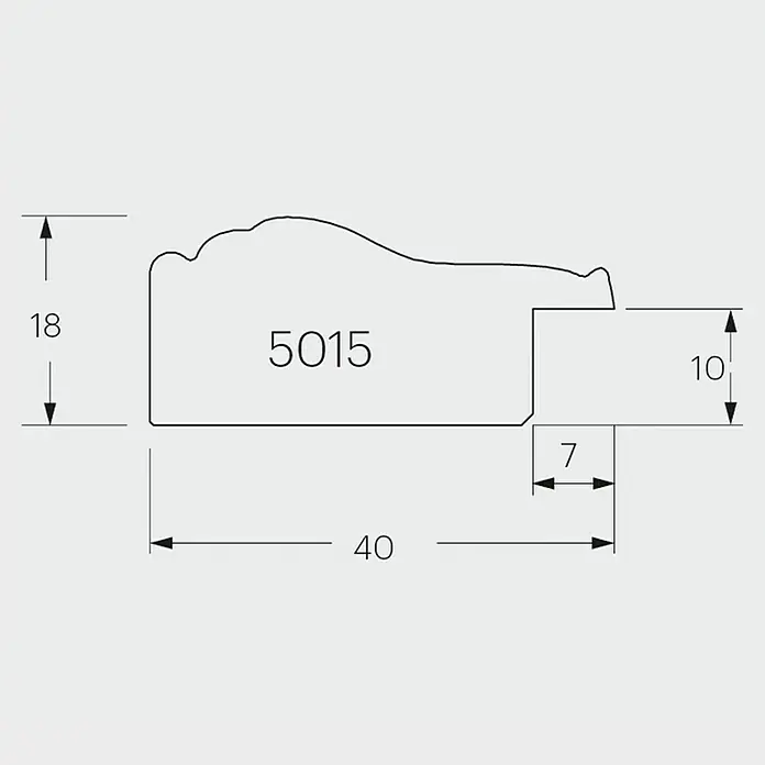 Holzrahmen Fabriano 5015 - DIN A3 / 29,7 x 42 cm, Altweiß, Glas - Technische Zeichnung eines Zierprofils 5015 mit detaillierten Maßangaben zur Produktbeschreibung.