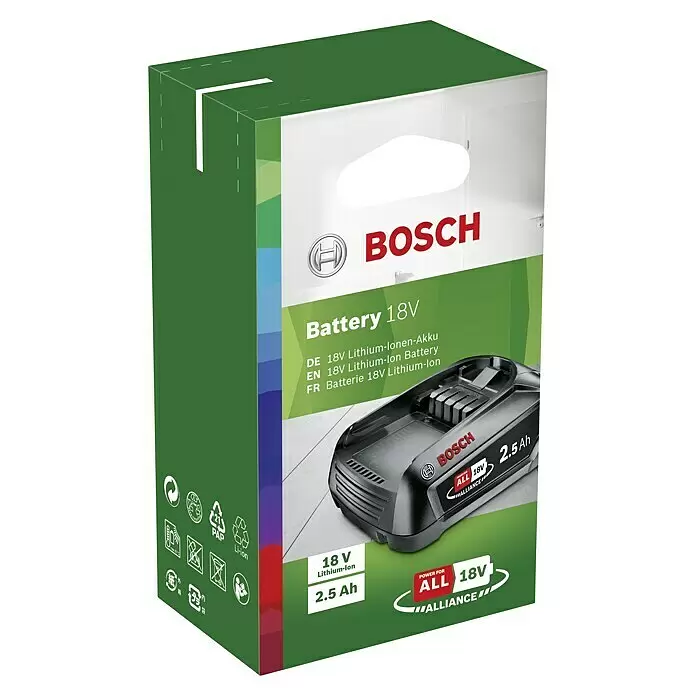 Bosch Power for All 18V Akku PBA 18V 2.5Ah W-B - 18 V, 2,5 Ah - Diagonale Ansicht