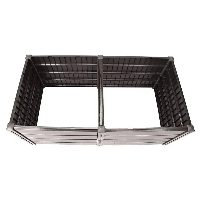KHW Hochbeet Demeter XL - 158 x 82 x 61 cm, Kunststoff, Anthrazit - Ansicht von oben eines Kompostbehälters aus Kunststoff mit zwei Fächern, ideal für die Gartenarbeit und das Kompostieren von Abfällen.