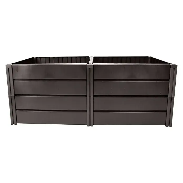 KHW Hochbeet Demeter XL - 158 x 82 x 61 cm, Kunststoff, Anthrazit - Ein rechteckiger, brauner, erhöhter Pflanzkasten aus Kunststoff, der sich ideal für Gartenprojekte eignet und Pflanzen stilvoll präsentiert.